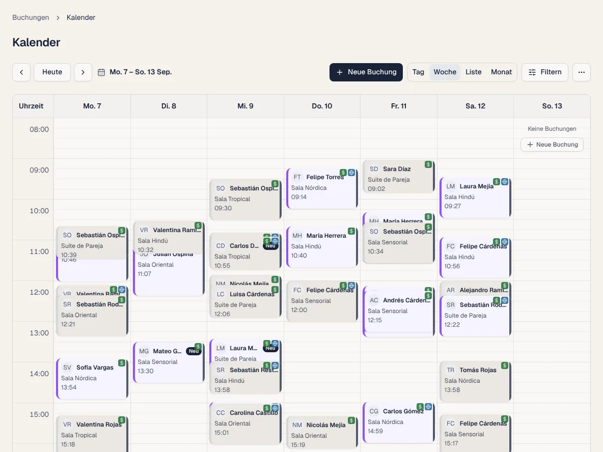 Wochenkalender im BookHive-Verwaltungsbereich